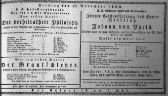 Theaterzettel (Oper und Burgtheater in Wien) 18321116 Seite: 1