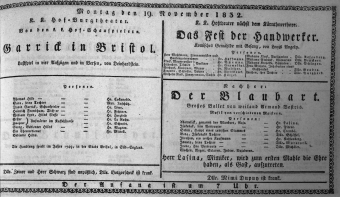 Theaterzettel (Oper und Burgtheater in Wien) 18321119 Seite: 1