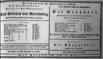 Theaterzettel (Oper und Burgtheater in Wien) 18321121 Seite: 1
