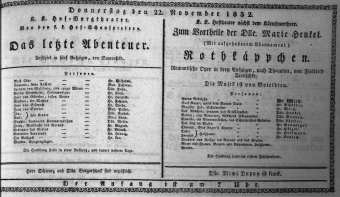Theaterzettel (Oper und Burgtheater in Wien) 18321122 Seite: 1