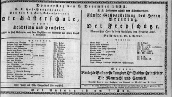 Theaterzettel (Oper und Burgtheater in Wien) 18321206 Seite: 1