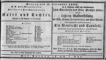 Theaterzettel (Oper und Burgtheater in Wien) 18321210 Seite: 1