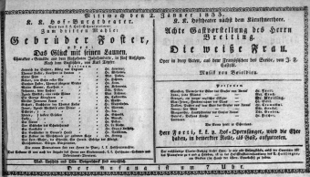 Theaterzettel (Oper und Burgtheater in Wien) 18330102 Seite: 1
