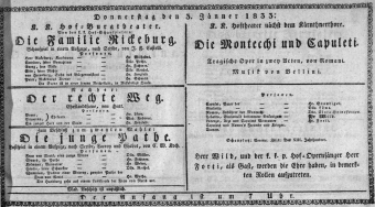 Theaterzettel (Oper und Burgtheater in Wien) 18330103 Seite: 1