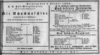 Theaterzettel (Oper und Burgtheater in Wien) 18330104 Seite: 1