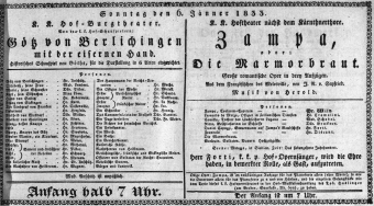 Theaterzettel (Oper und Burgtheater in Wien) 18330106 Seite: 1