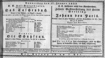 Theaterzettel (Oper und Burgtheater in Wien) 18330117 Seite: 1