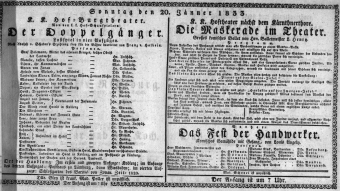 Theaterzettel (Oper und Burgtheater in Wien) 18330120 Seite: 1