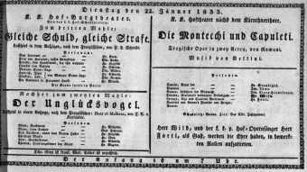 Theaterzettel (Oper und Burgtheater in Wien) 18330122 Seite: 1