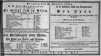 Theaterzettel (Oper und Burgtheater in Wien) 18330129 Seite: 1
