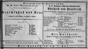 Theaterzettel (Oper und Burgtheater in Wien) 18330130 Seite: 1
