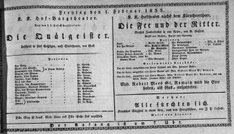 Theaterzettel (Oper und Burgtheater in Wien) 18330201 Seite: 1