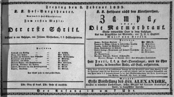Theaterzettel (Oper und Burgtheater in Wien) 18330208 Seite: 1