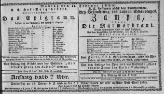 Theaterzettel (Oper und Burgtheater in Wien) 18330211 Seite: 1