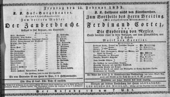 Theaterzettel (Oper und Burgtheater in Wien) 18330215 Seite: 1