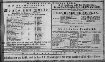 Theaterzettel (Oper und Burgtheater in Wien) 18330216 Seite: 1
