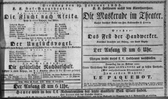 Theaterzettel (Oper und Burgtheater in Wien) 18330219 Seite: 1