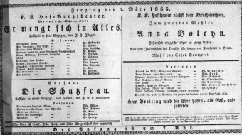 Theaterzettel (Oper und Burgtheater in Wien) 18330301 Seite: 1
