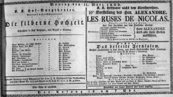 Theaterzettel (Oper und Burgtheater in Wien) 18330311 Seite: 1