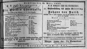 Theaterzettel (Oper und Burgtheater in Wien) 18330323 Seite: 1