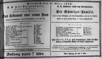 Theaterzettel (Oper und Burgtheater in Wien) 18330327 Seite: 1