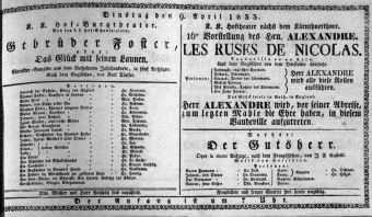 Theaterzettel (Oper und Burgtheater in Wien) 18330409 Seite: 1