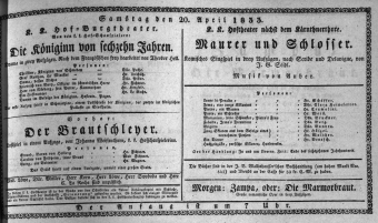 Theaterzettel (Oper und Burgtheater in Wien) 18330420 Seite: 1