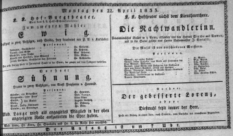 Theaterzettel (Oper und Burgtheater in Wien) 18330422 Seite: 1