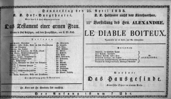Theaterzettel (Oper und Burgtheater in Wien) 18330425 Seite: 1