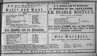 Theaterzettel (Oper und Burgtheater in Wien) 18330427 Seite: 1