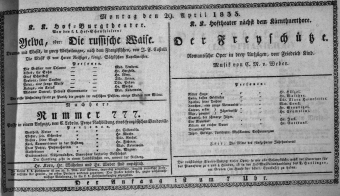 Theaterzettel (Oper und Burgtheater in Wien) 18330429 Seite: 1