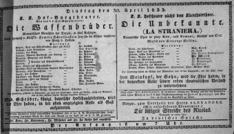 Theaterzettel (Oper und Burgtheater in Wien) 18330430 Seite: 1