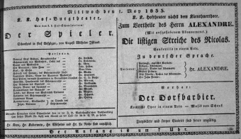Theaterzettel (Oper und Burgtheater in Wien) 18330501 Seite: 1