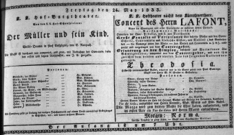 Theaterzettel (Oper und Burgtheater in Wien) 18330524 Seite: 1
