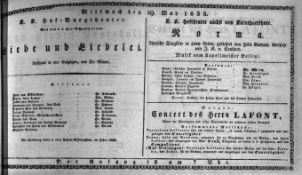 Theaterzettel (Oper und Burgtheater in Wien) 18330529 Seite: 1