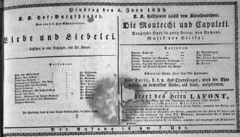 Theaterzettel (Oper und Burgtheater in Wien) 18330604 Seite: 1