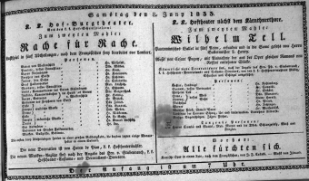 Theaterzettel (Oper und Burgtheater in Wien) 18330608 Seite: 1