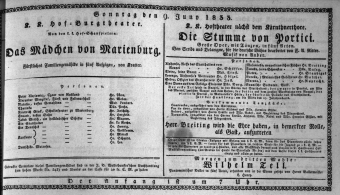 Theaterzettel (Oper und Burgtheater in Wien) 18330609 Seite: 1