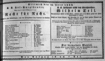 Theaterzettel (Oper und Burgtheater in Wien) 18330612 Seite: 1