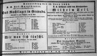 Theaterzettel (Oper und Burgtheater in Wien) 18330613 Seite: 1