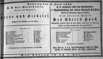 Theaterzettel (Oper und Burgtheater in Wien) 18330615 Seite: 1