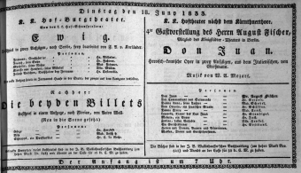 Theaterzettel (Oper und Burgtheater in Wien) 18330618 Seite: 1