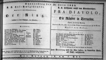 Theaterzettel (Oper und Burgtheater in Wien) 18330620 Seite: 1