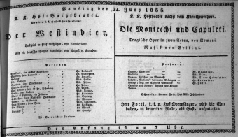 Theaterzettel (Oper und Burgtheater in Wien) 18330622 Seite: 1
