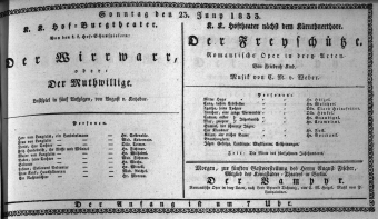 Theaterzettel (Oper und Burgtheater in Wien) 18330623 Seite: 1