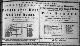 Theaterzettel (Oper und Burgtheater in Wien) 18330626 Seite: 1