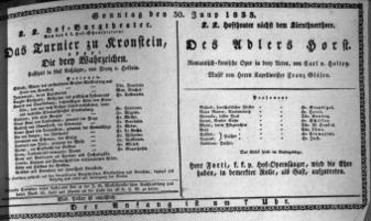 Theaterzettel (Oper und Burgtheater in Wien) 18330630 Seite: 1