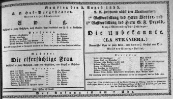 Theaterzettel (Oper und Burgtheater in Wien) 18330803 Seite: 1