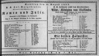 Theaterzettel (Oper und Burgtheater in Wien) 18330810 Seite: 1