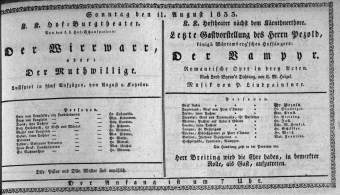 Theaterzettel (Oper und Burgtheater in Wien) 18330811 Seite: 1